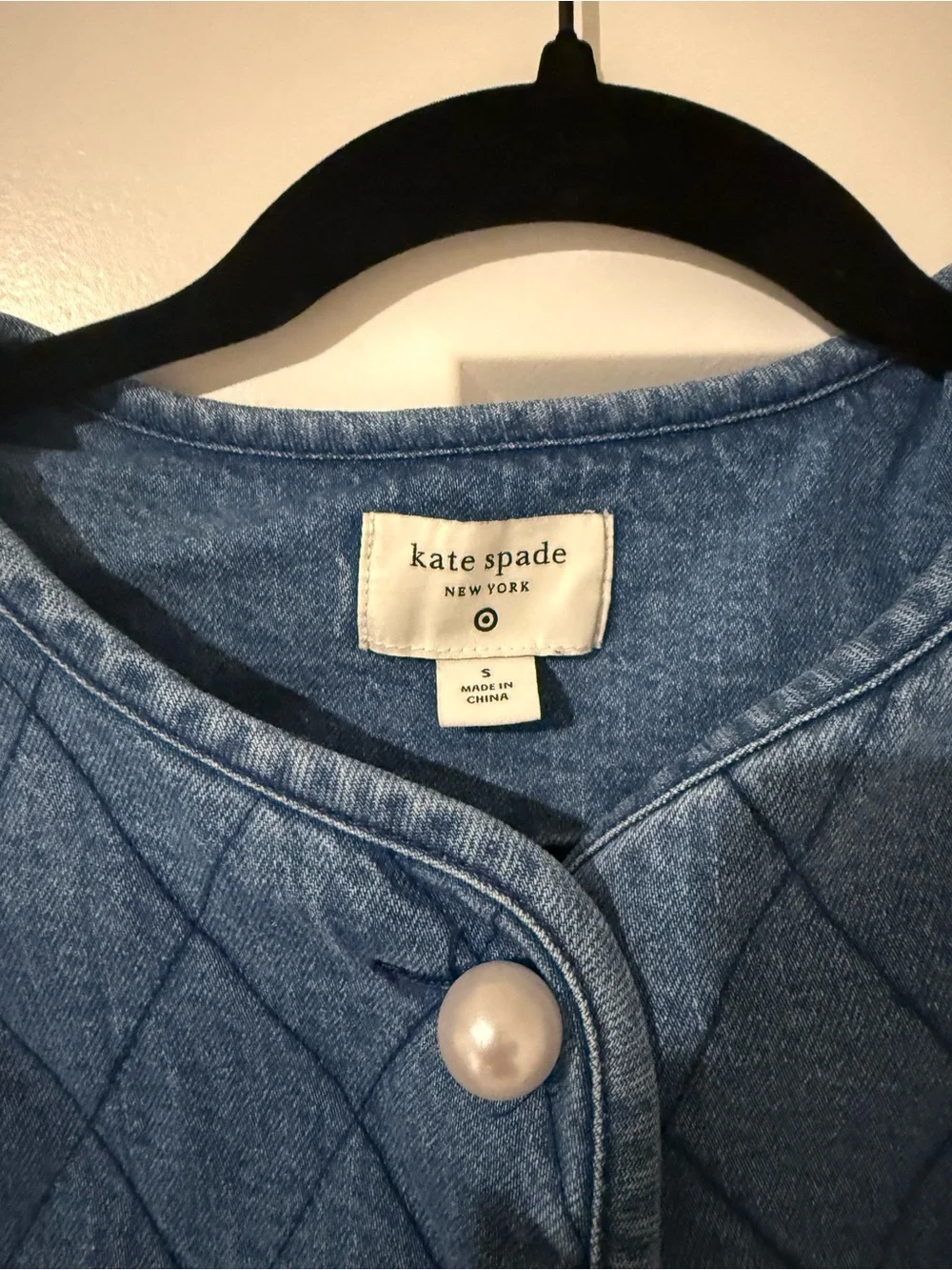 kate spade Quilted Light Blue Pearl-Button Denim Jacket